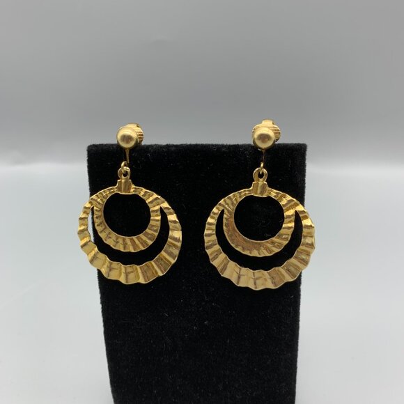 Source Unknown Jewelry - Gold-tone 1 1/4" Double Hoop Earrings with Clip Closure